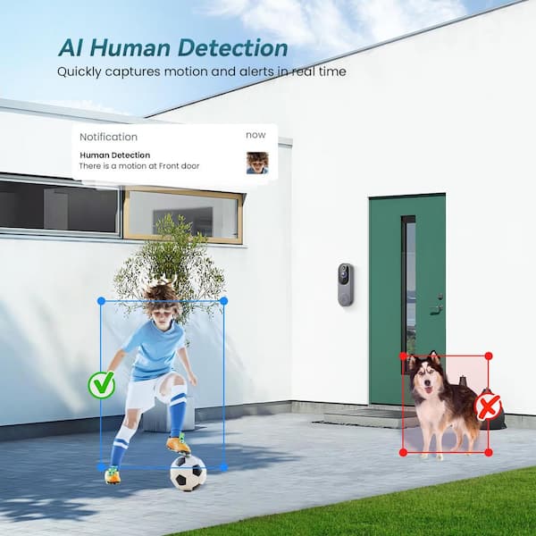 BIBIVIS Gray Wireless Wi-Fi Video Doorbell Camera, AI Motion