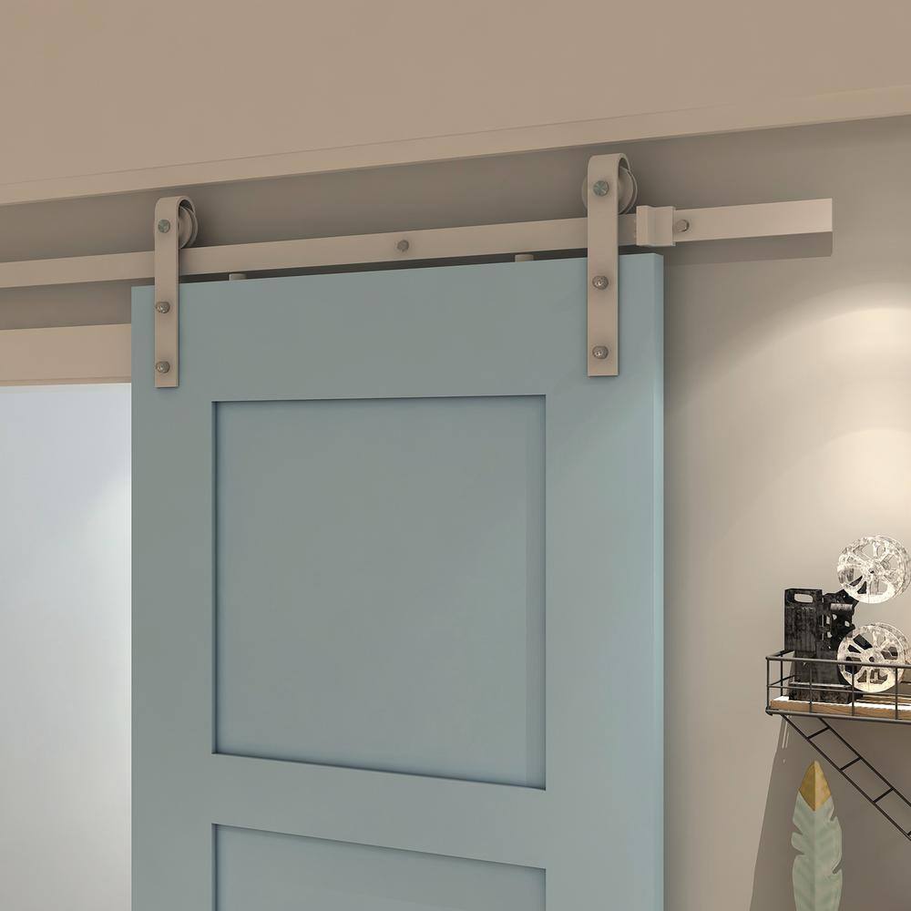 Brushed White Single Door Barn Door Hardware Kit