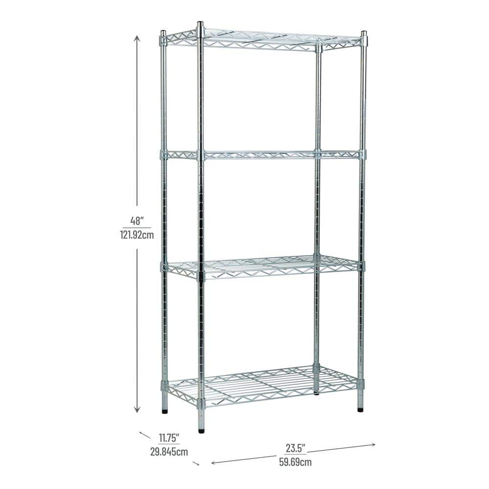Industrial 4-Tier Chromed Steel Adjustable Shelving Unit, Silver