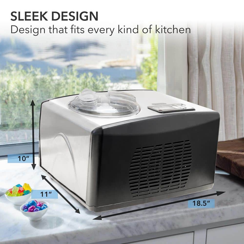Stainless Steel 1.6 Qt Automatic Ice Cream Maker with LCD Display