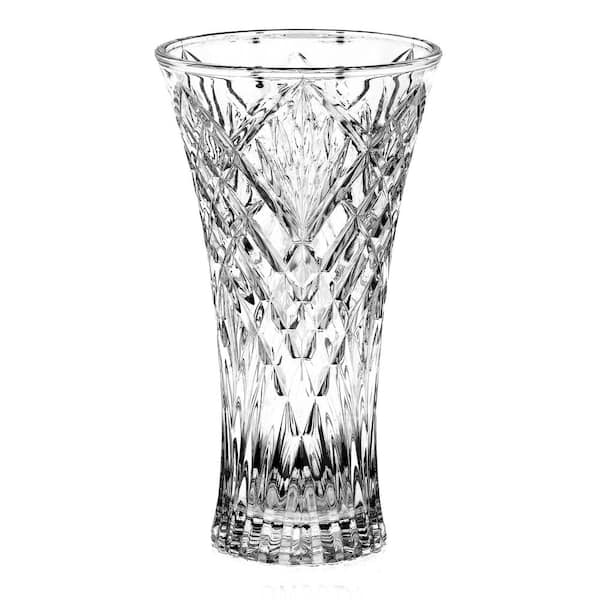 Lorren Home Trends 11.5 in. Round Crystal Glass Cut Flower Vase for Home Decor, Clear