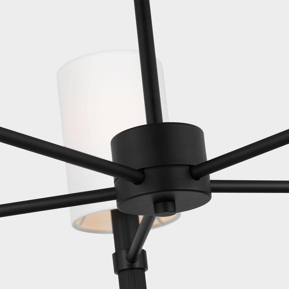 Midnight Black 5-Light Chandelier with White Linen Shades