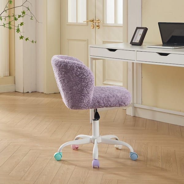 Faux Rabbit Hair Swivel Vanity Chair, Violet