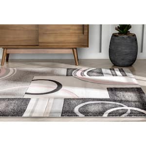 Good Vibes Belle Modern Abstract Geometric Blush Pink 5 ft. 3 in. x 7 ft. 3 in. 3D Textured Area Rug