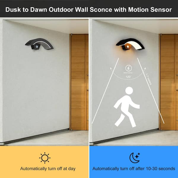 YANSUN 1-Light Black Arc Modern Motion Sensing Dusk to Down