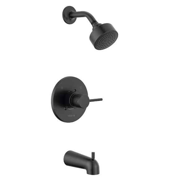 Delta Modern Cylindrical 1-Handle Wall Mount Tub and Shower Trim Kit in Matte Black (Valve Not Included)
