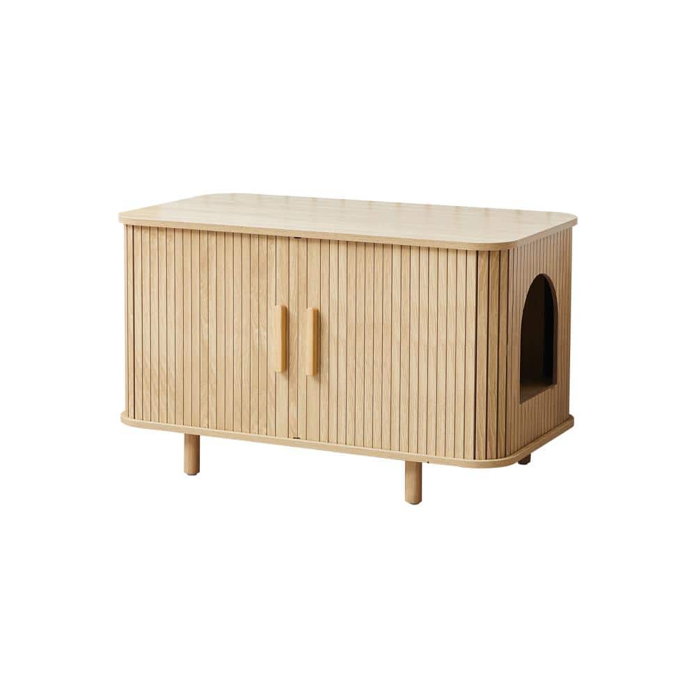 "35.43"" Natural MDF Fluted Compact End Side Table, Multi-Use Storage Cabinet for Household & Pet Supply Organization" price history on PriceWatchPro