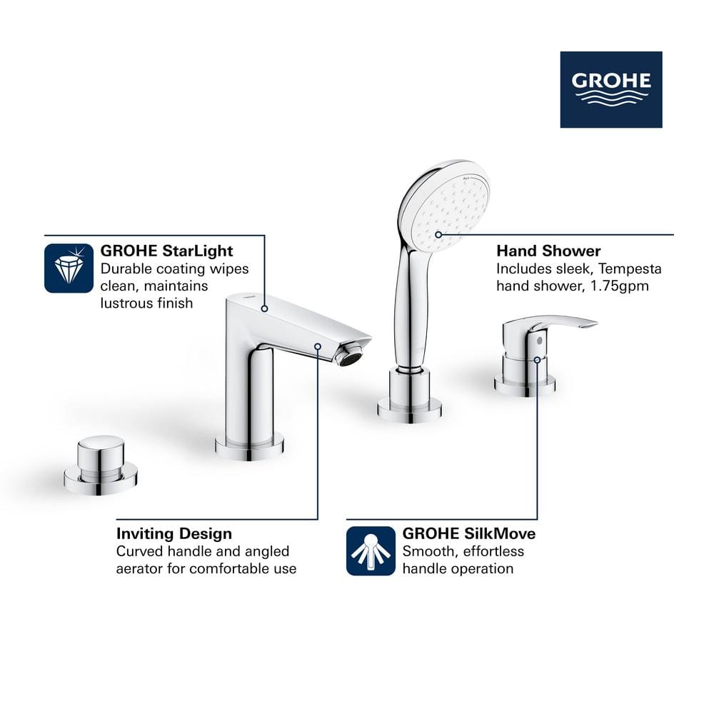 Brushed Nickel 4-Hole Single Handle Roman Tub Faucet with Hand Shower
