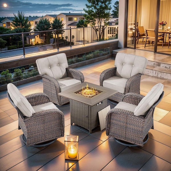 Nuu Garden Jarvis 5-Piece Fire Pit Set with Swivel Rocking Chairs