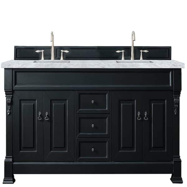 James Martin Vanities Brookfield 72 in. w x 23.5 in. D x 34.3 in. H Double Bath Vanity in Antique Black with Marble Top in Carrara White