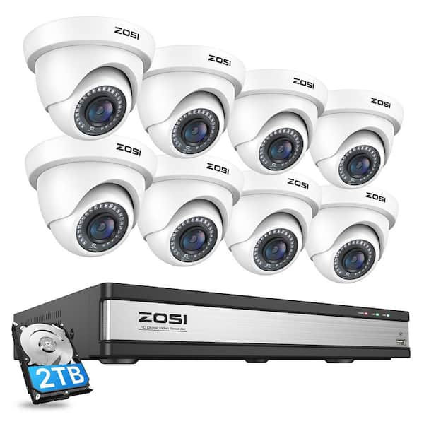 ZOSI H.265 Plus 16-Channel 1080p 2TB DVR Security Camera System with 8 Wired Dome Cameras