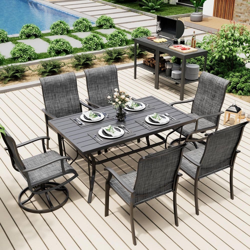 7-Piece Metal Outdoor Grey Patio Dining Set with 6 Textilene Dining Chairs price history on PriceWatchPro