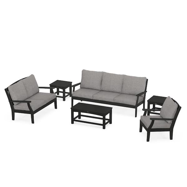 Trex Outdoor Furniture Yacht Club Charcoal Black 6-Piece Plastic Patio Conversation Deep Seating Set with Grey Mist Cushion