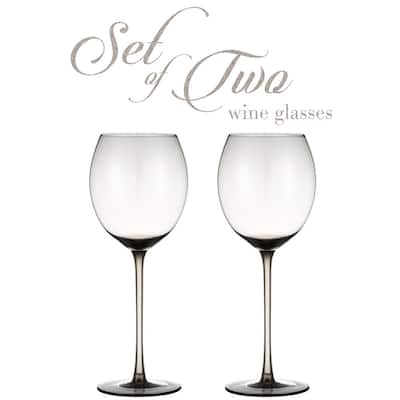 Set Of 2 Clear Glass Wine Glasses Short Fancy Stem - 2 Base, 6.75 Tall, 7  oz.