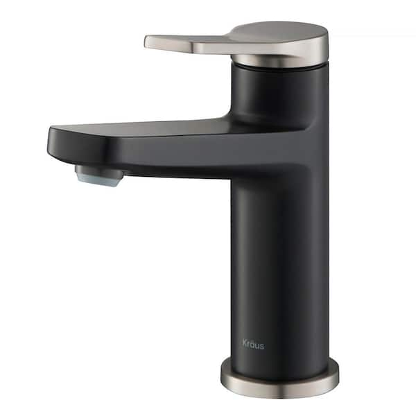 KRAUS Indy Single Hole Single-Handle Basin Bathroom Faucet in Spot Free Stainless Steel/Matte Black