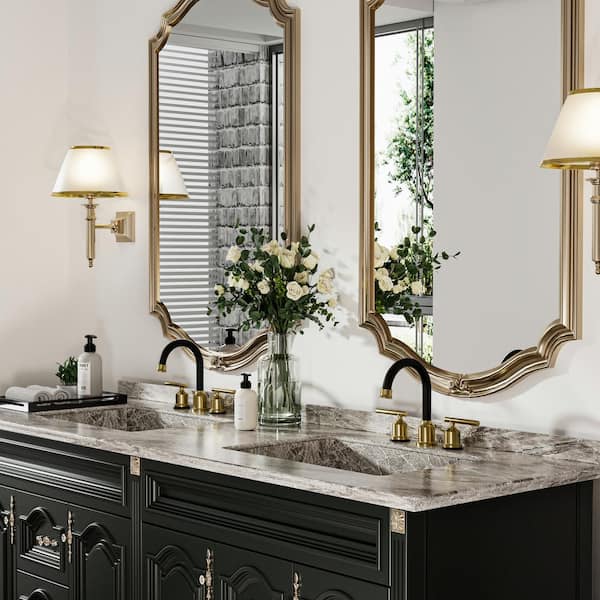 8 in. Wide Spread Double Handle Bathroom Faucet in Black and Gold