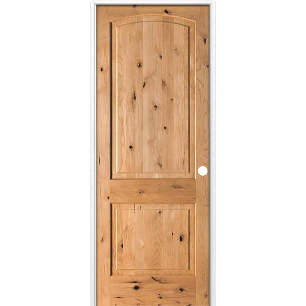 32 in. x 96 in. Rustic 2-Panel Arch Top Left-Hand Cedar Stain Knotty Alder Wood Single Prehung Interior Door price history on PriceWatchPro