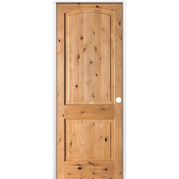 32 in. x 96 in. Rustic 2-Panel Arch Top Left-Hand Cedar Stain Knotty Alder Wood Single Prehung Interior Door