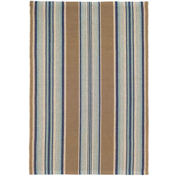 Heron Stripe Handwoven Cotton Blue 9 ft. x 12 ft. Indoor Area Rug