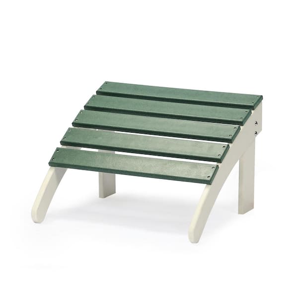 Aoodor HDPE Plastic Outdoor Adirondack Ottoman Footrest in Dark Green and White