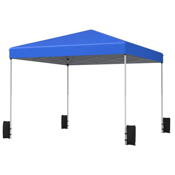 10 ft. x 10 ft. Outdoor Blue Pop Up Canopy, Instant Portable Tent with Wheeled Roller Bag, Sandbags, Adjustable Height