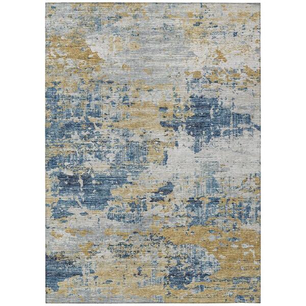 Accord Blue 9 ft. x 12 ft. Abstract Indoor/Outdoor Washable Area Rug
