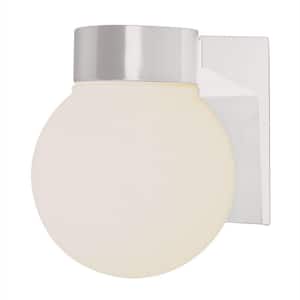 Pershing 1-Light White Outdoor Wall Light Fixture with Opal Glass Globe Shade