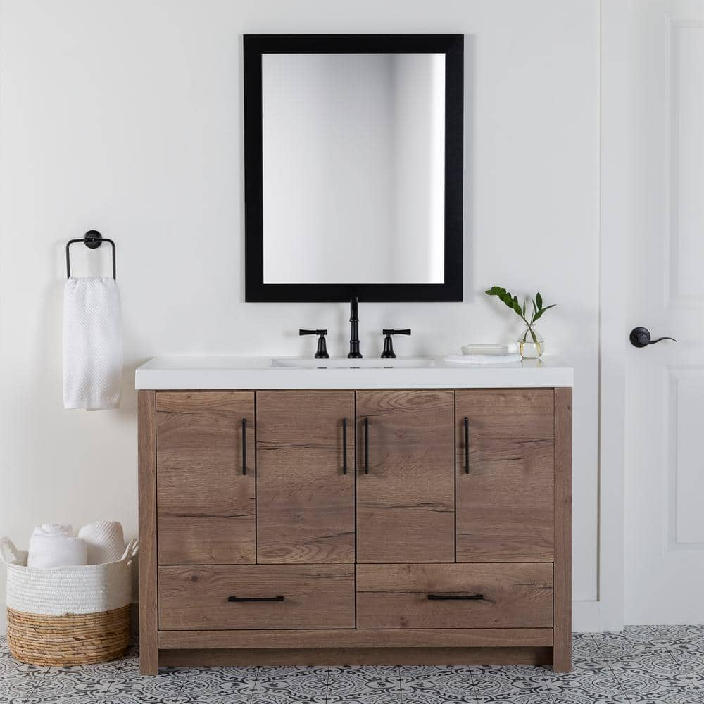 Home Decorators Collection Stockley 18 in. W x 19 in. D x 22 in. H Single  Sink Floating Bath Vanity in Forest Elm with White Cultured Marble Top  B36X20167 - The Home Depot