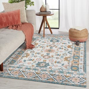 Hillah Traditional Blue/Blush 9 ft. x 12 ft. Floral Filigree Organic Wool Indoor Area Rug