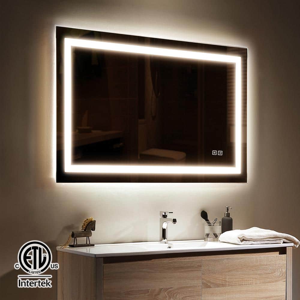 32×24in Dimmable Led Illuminated Bathroom Mirror with Bluetooth Speaker Wall Mounted Bathroom Vanity Mirror with Touch Button&Anti-Fog Hangs Vertically or Horizontally