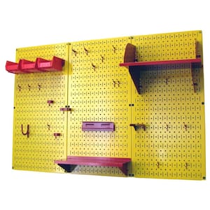 32 in. x 48 in. Metal Pegboard Standard Tool Storage Kit with Yellow Pegboard and Red Peg Accessories
