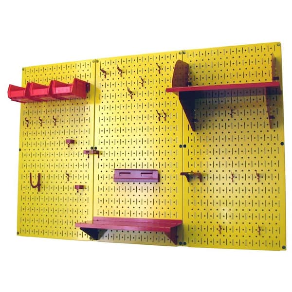 Wall Control 32 in. x 48 in. Metal Pegboard Standard Tool Storage Kit with Yellow Pegboard and Red Peg Accessories