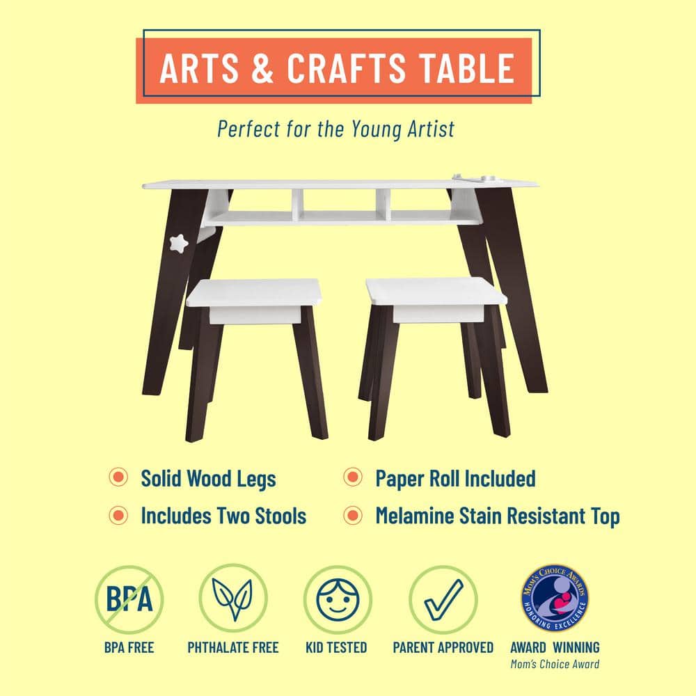Espresso Mid-Century Modern Kids Arts and Crafts Table Set with Stools