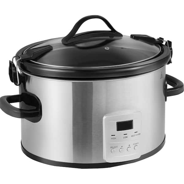 SVOPES Slow Cooker, 8 qt. 320-Watt Silver Rice/Slow Cooker 3-Level Heat Settings with 20 Hours Max Timer, Digital, Locking Lid