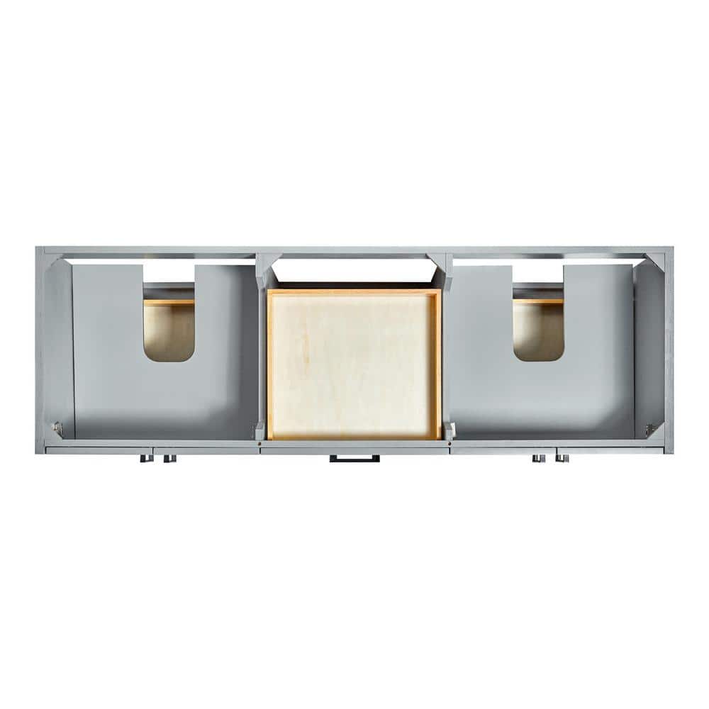 Gray Wood Double Sink Freestanding Vanity with Carrara Marble Top