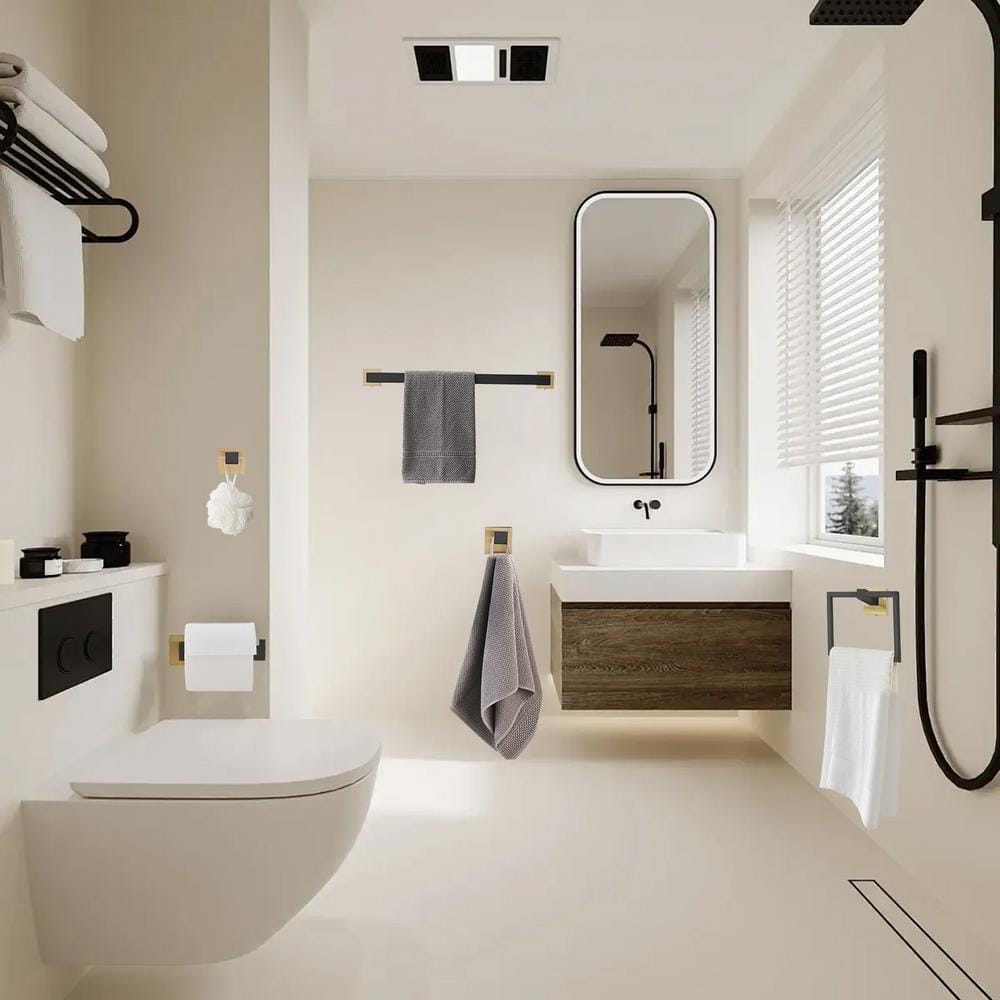 Matte Black and Gold Stainless Steel 5-Piece Bathroom Hardware Set