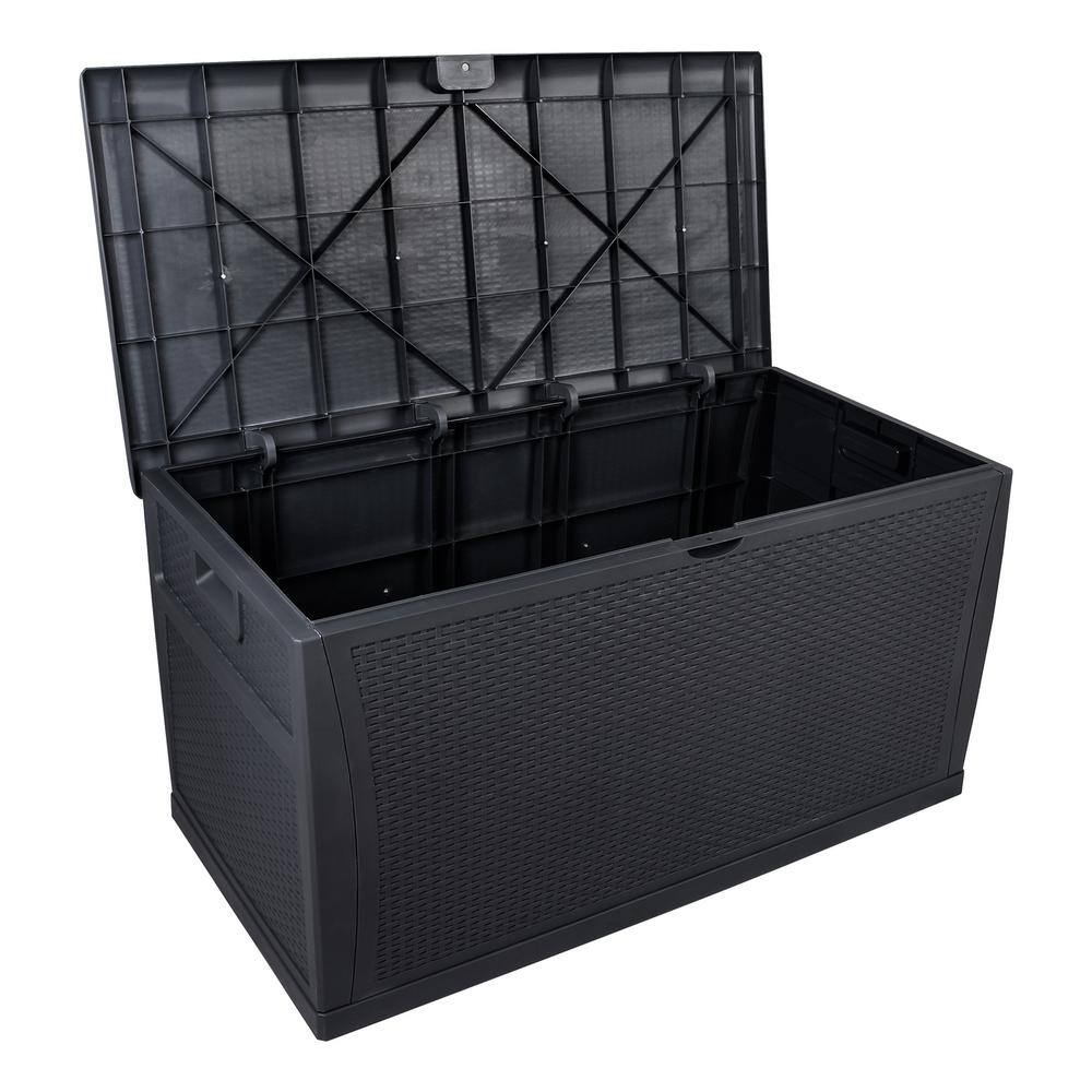 Black Plastic Wicker Lockable Deck Box with 120 Gallon Capacity