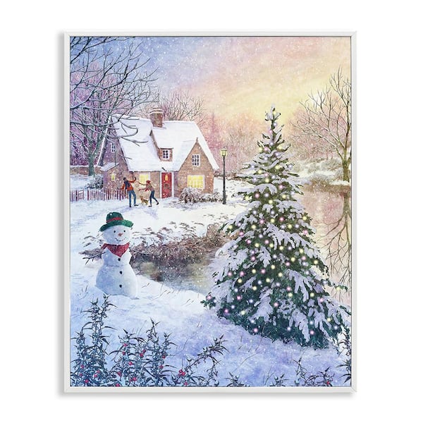 Stupell Industries Kids Playing in Snow by Pip Wilson 1 Piece Framed Graphic Print Nature Poster Art Print 30 in. x 24 in.