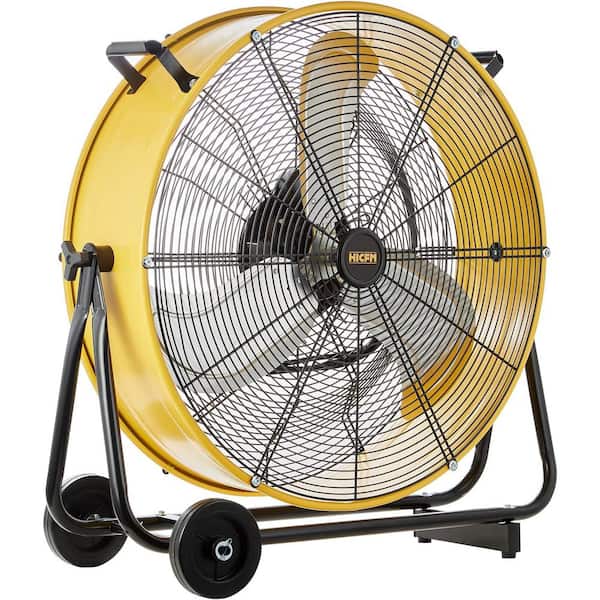 Edendirect 24 in. 3-Speeds Portable High Velocity Drum Fan in Yellow with Powerful 1/3 - HP Motor, Turbo Blade, Low Noise