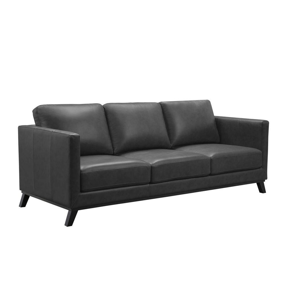 Woodrock 89 in. W Dark Gray Square Arm Mid Century 3Seat Top Grain Leather Sofa TZ12353GRY3