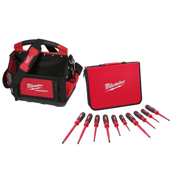 Milwaukee 10-Piece 1000-Volt Insulated Screwdriver Set with 15 in. PACKOUT Tote