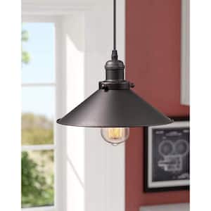 1-Light Oil Rubbed Bronze Shaded Industrial Single Chandelier Pendant Light with Metal Shade