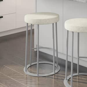 Iris 30 in. Light Beige PVC / Shiny Grey Metal Bar Stool