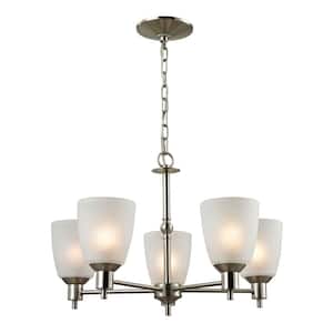 Jackson 5-Light Brushed Nickel Chandelier With White Glass Shades