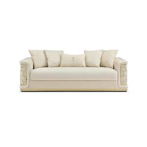 Talia 92 in. Square Arm Velvet Rectangle Sofa in. Ivory
