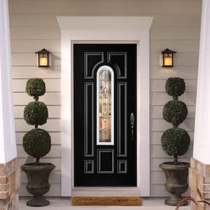 36 in. x 80 in. Providence Center Arch Right-Hand Inswing Painted Steel Prehung Front Exterior Door with Brickmold