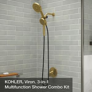 Viron 4-Spray 6 in. Dual Wall Mount Fixed and Handheld Shower Heads 1.75 GPM in Vibrant Brushed Moderne Brass