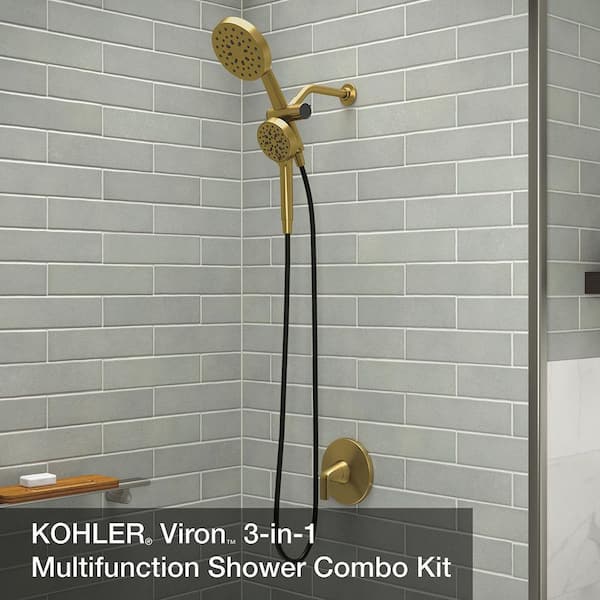 Viron 4-Spray 6 in. Dual Wall Mount Fixed and Handheld Shower Heads 1.75 GPM in Vibrant Brushed Moderne Brass