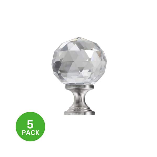 5-Pack Chloe 1-1/8 in. (29 mm) Classic Satin Nickel Round Glass Cabinet Knob