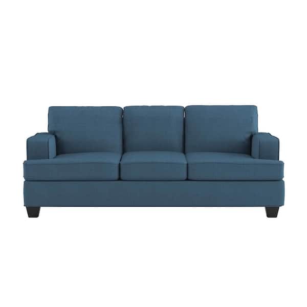 EVERGLADE HOME Lanning 84 in.W Square Arm Fabric Straight Sofa in Blue